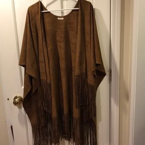 Suede fringed cape